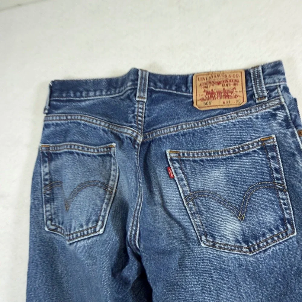 Levis 505 Regular Fit Straight Leg Blue Denim Jeans Mens W31 L30 Medium Wash